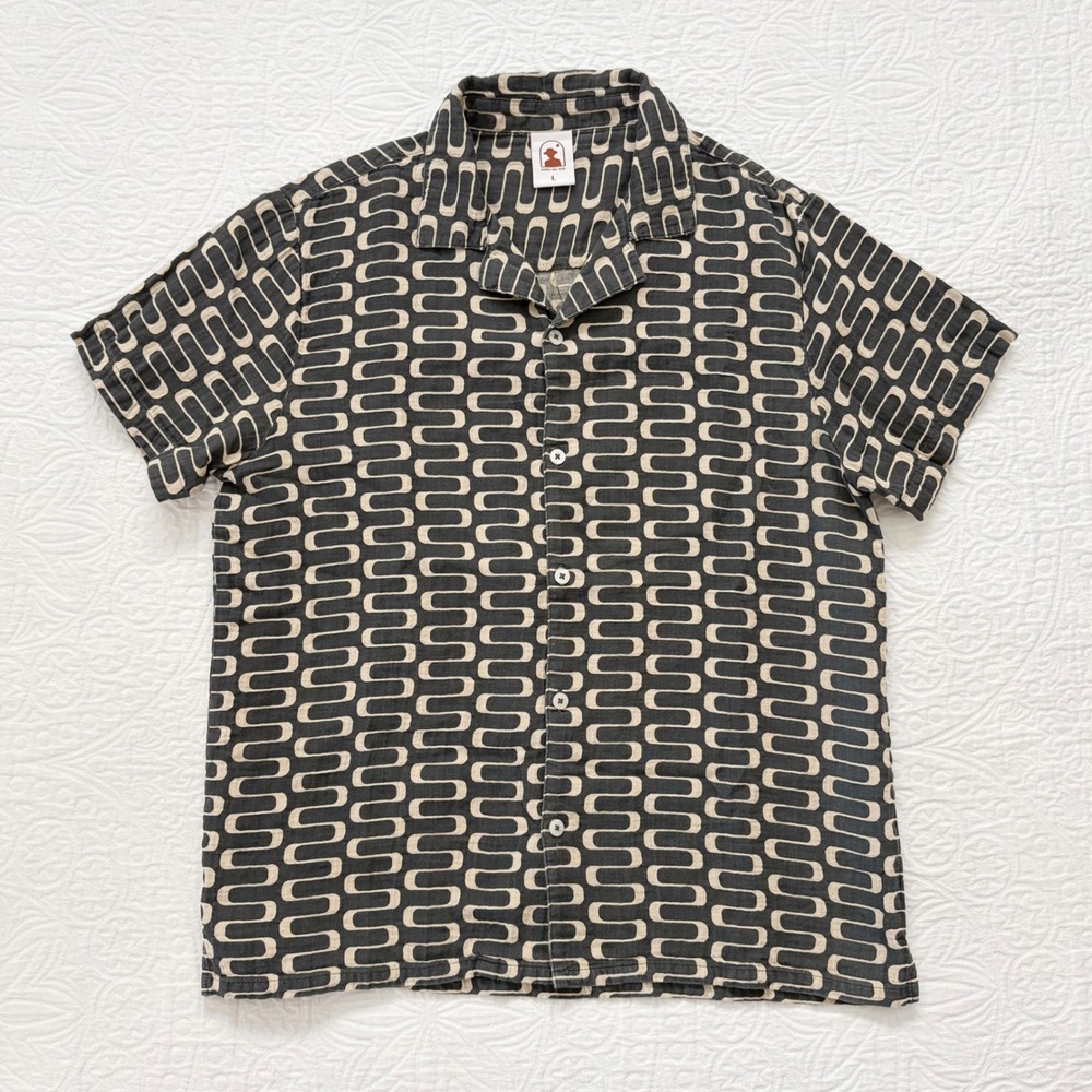 Dandy Del Mar Grenadine Crinkle Gauze Button‎ Down Shirt Sz L